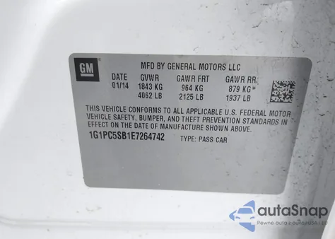 2014 Chevrolet Cruze 1Lt Auto from USA, damaged, VIN 1G1PC5SB1E7264742